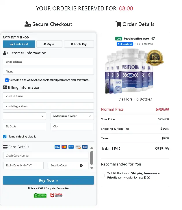 VisiFlora checkout page 